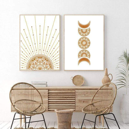 Mandala Sun and Moon Canvas Wall Art