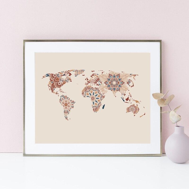 Mandala World Map Wall Art