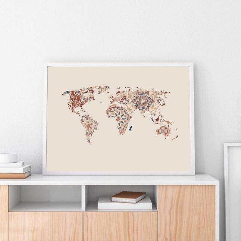 Mandala World Map Wall Art