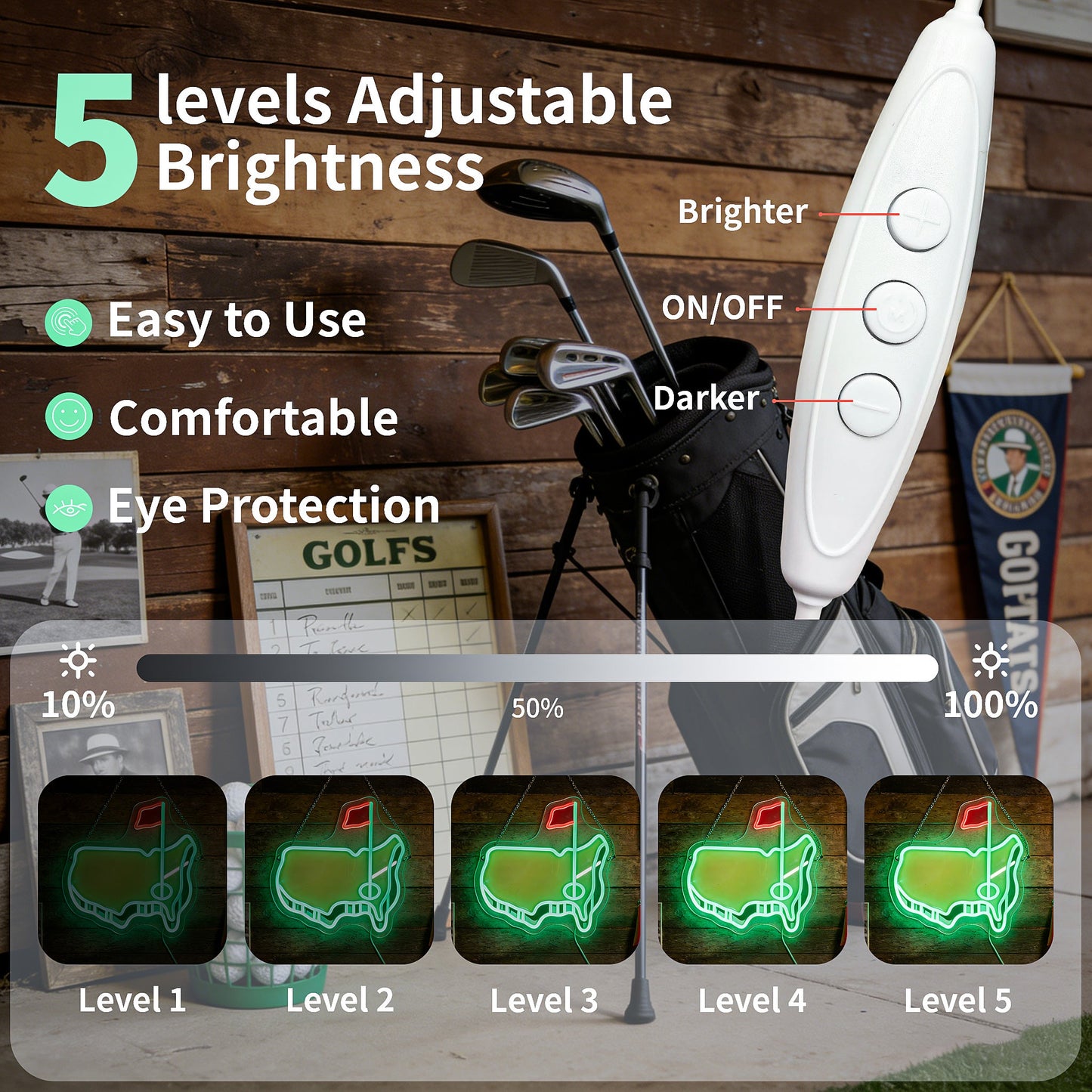 Masdio Golf Dimmable Neon Sign Wall Decor Gift