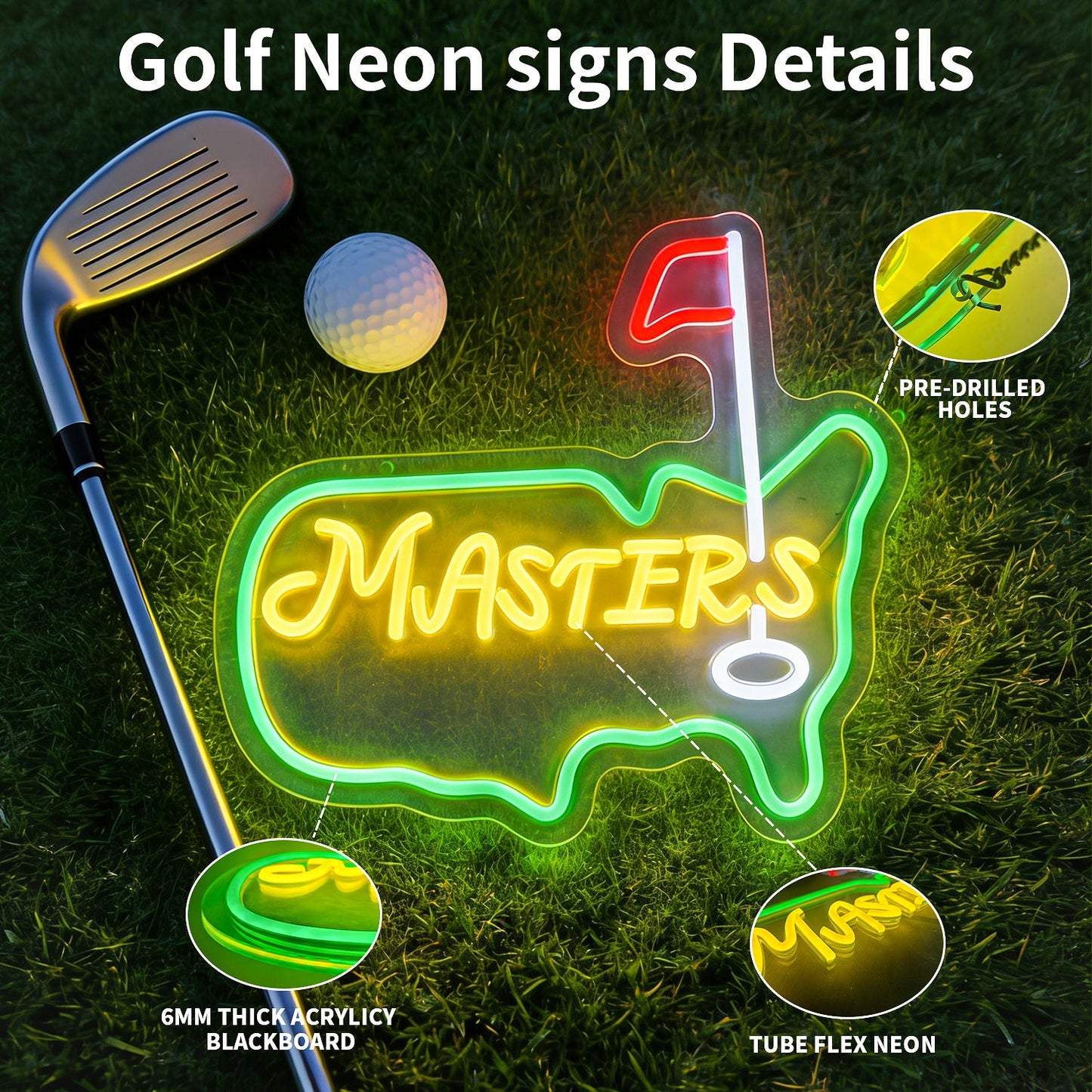 Masdio Golf Dimmable Neon Sign Wall Decor Gift