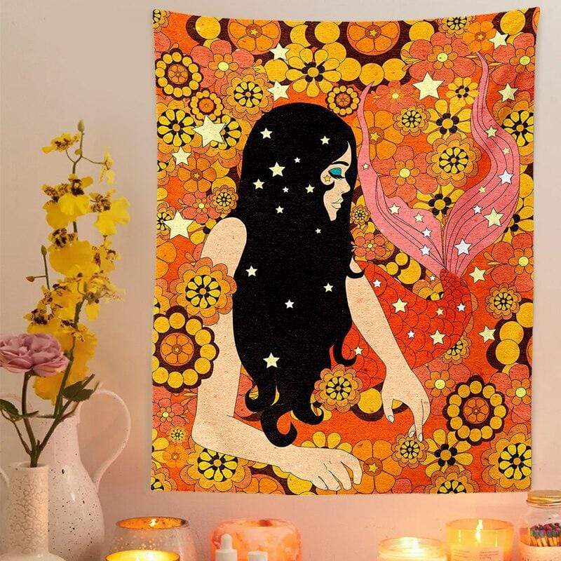 Mermaid Of The Flowers Tapestry