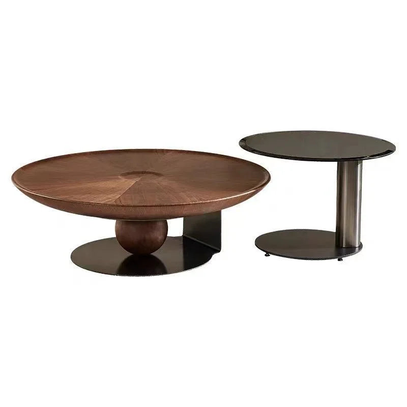 Walnut Lines Round Coffee Table Set