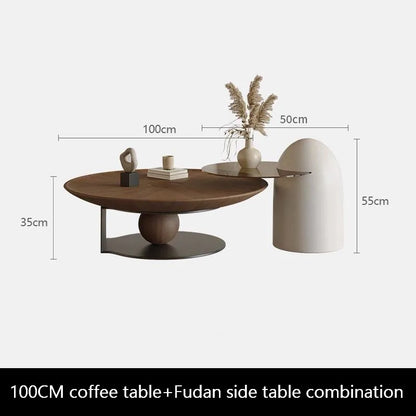 Rundes Couchtisch-Set „Walnut Lines“