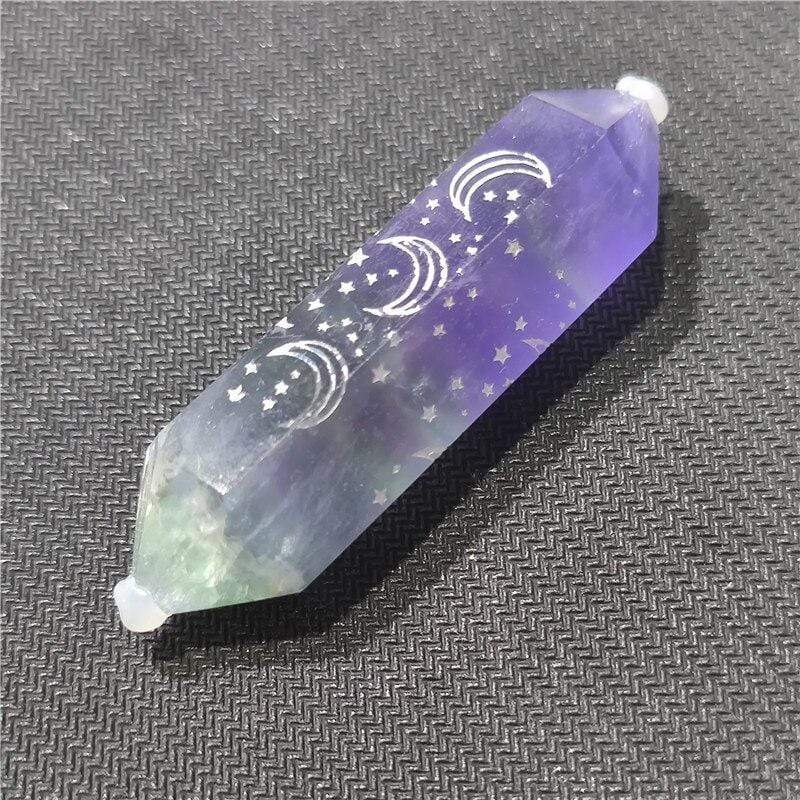 Moon And Stars Rainbow Fluorite Crystal Wand