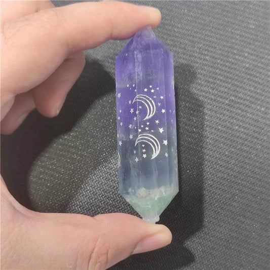 Moon And Stars Rainbow Fluorite Crystal Wand