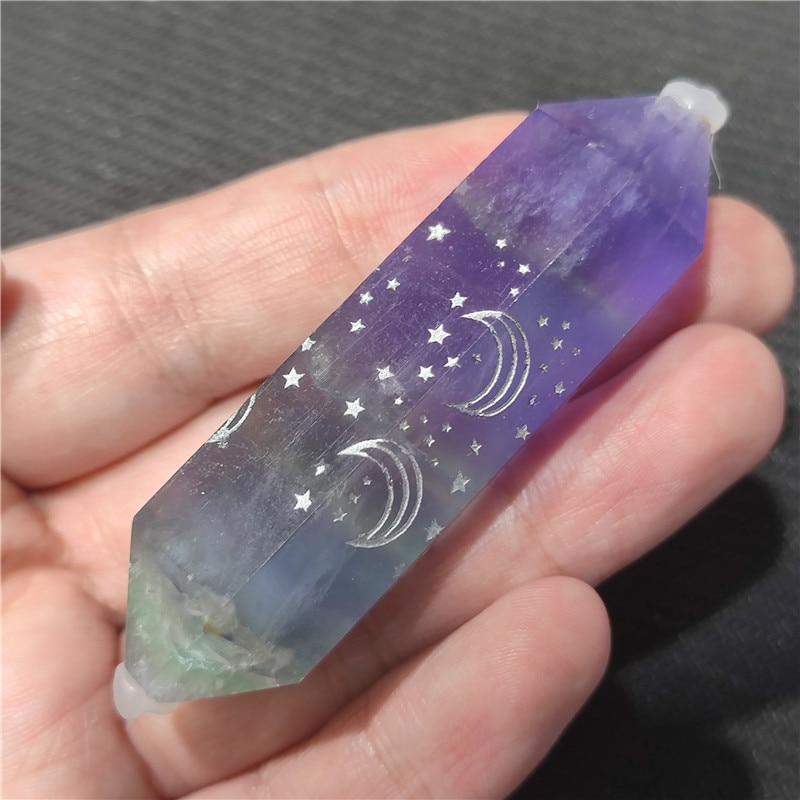 Moon And Stars Rainbow Fluorite Crystal Wand