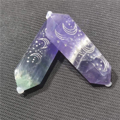 Moon And Stars Rainbow Fluorite Crystal Wand