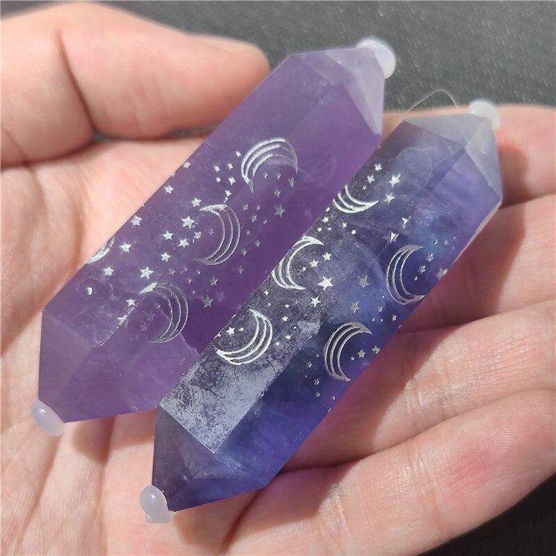 Moon And Stars Rainbow Fluorite Crystal Wand