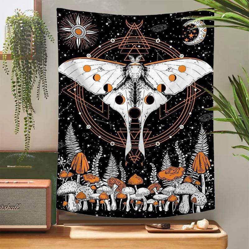 Moon Phase Mushroom Moth Tapestry