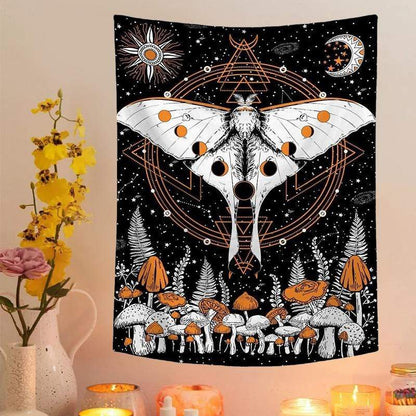 Moon Phase Mushroom Moth Tapestry