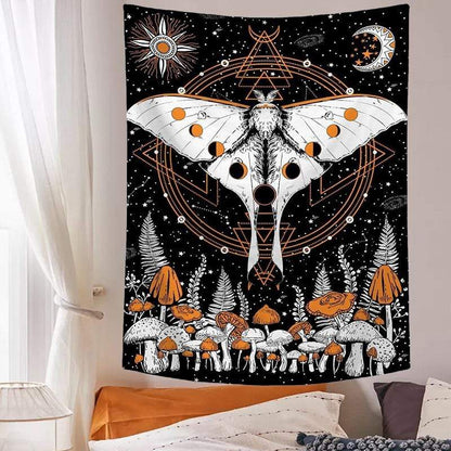 Moon Phase Mushroom Moth Tapestry