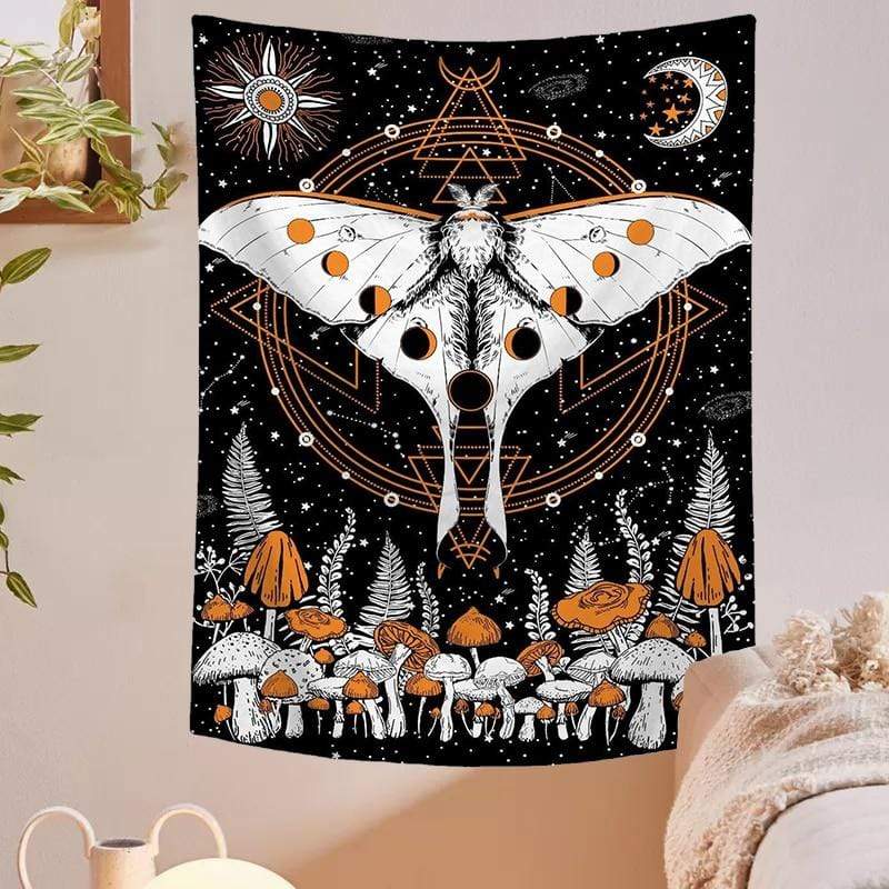 Moon Phase Mushroom Moth Tapestry