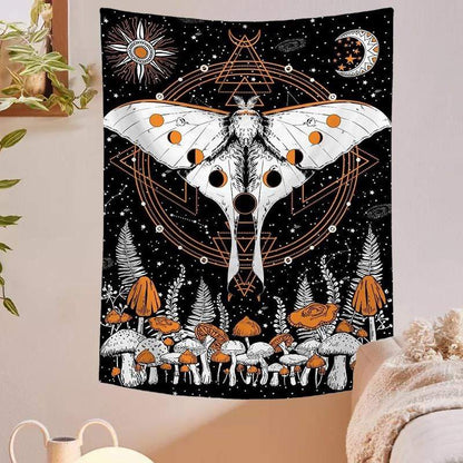 Moon Phase Mushroom Moth Tapestry