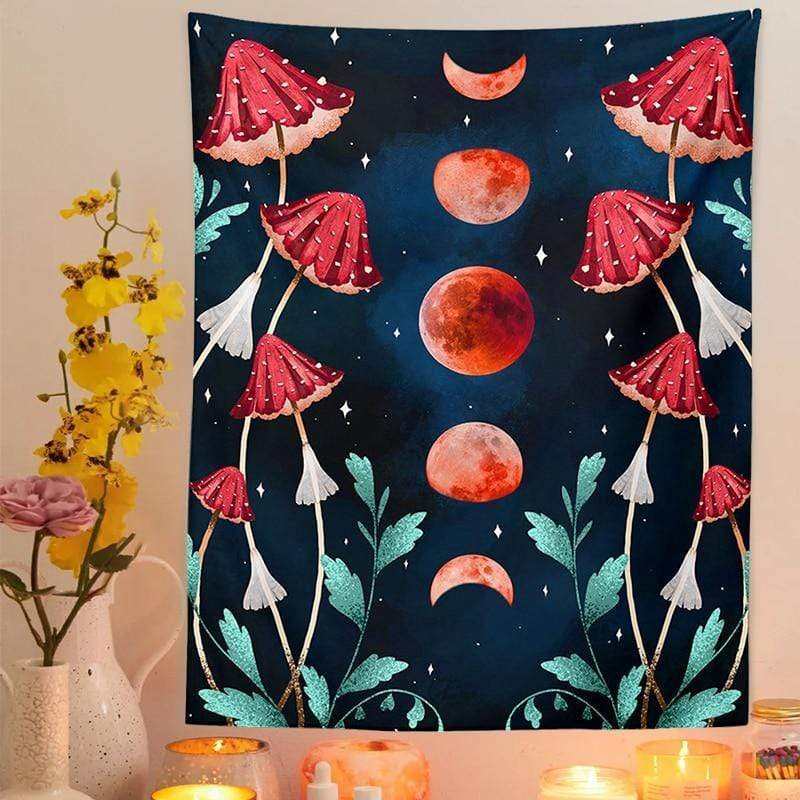 Moon Phase Mycology Mushroom Tapestry