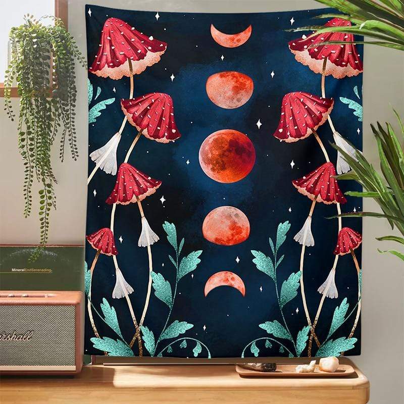 Moon Phase Mycology Mushroom Tapestry