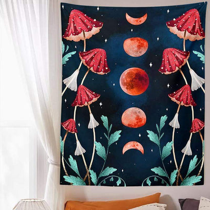 Moon Phase Mycology Mushroom Tapestry