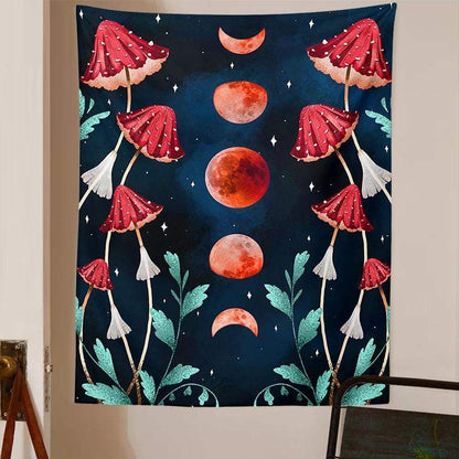 Moon Phase Mycology Mushroom Tapestry