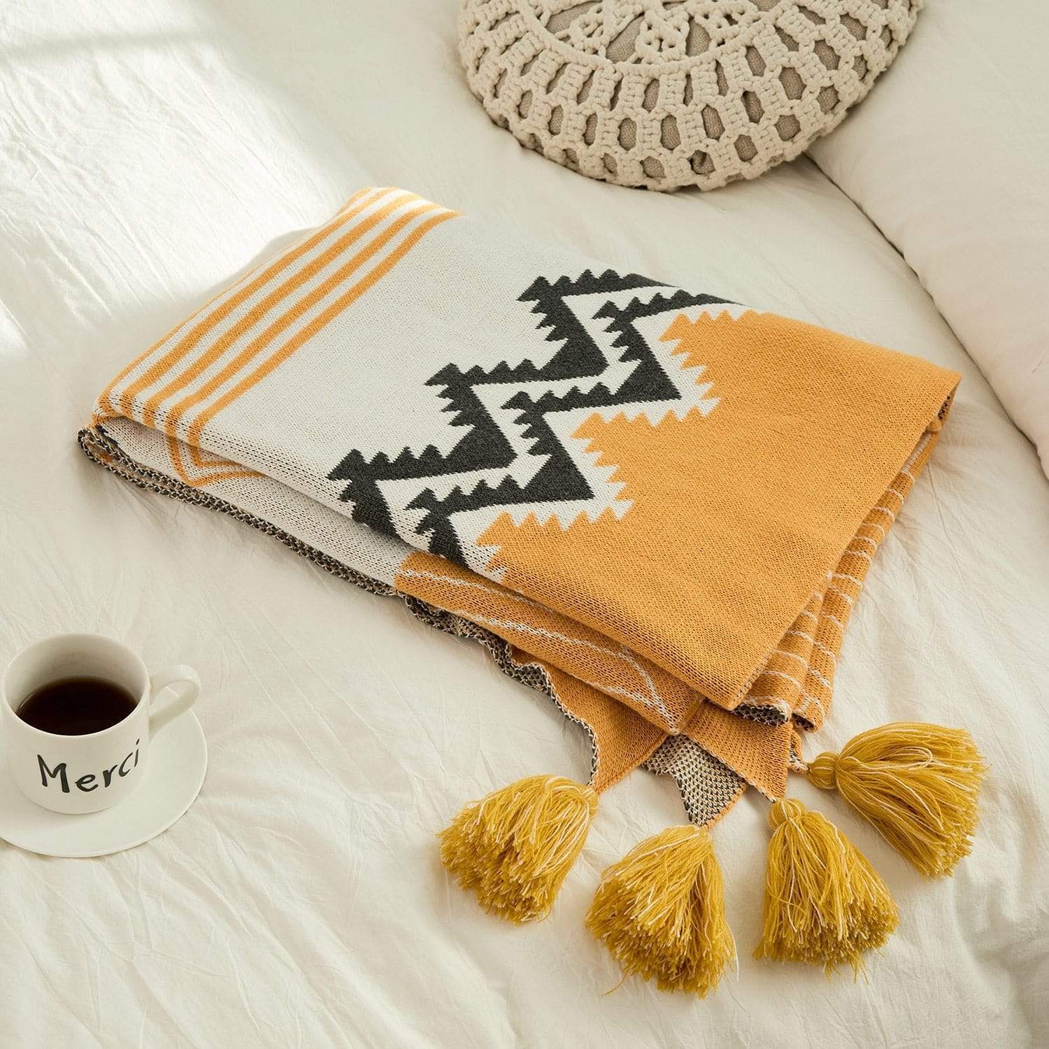 Moroccan Tassel Throw Blanket Blankets & Throws