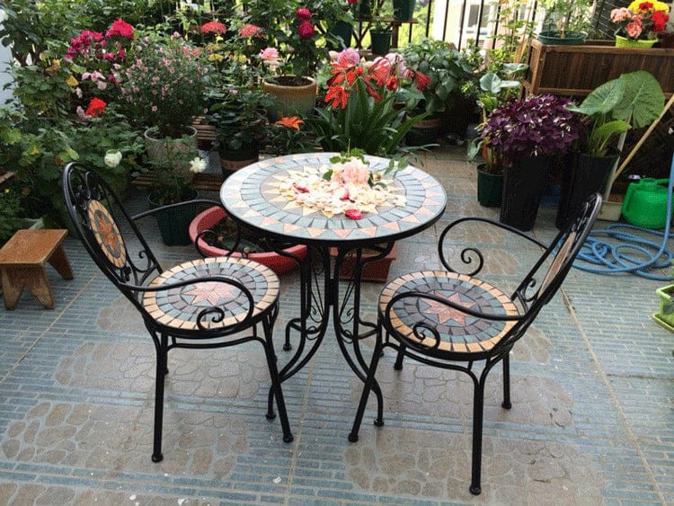 Mosaic Wrought Iron Balcony Table Set