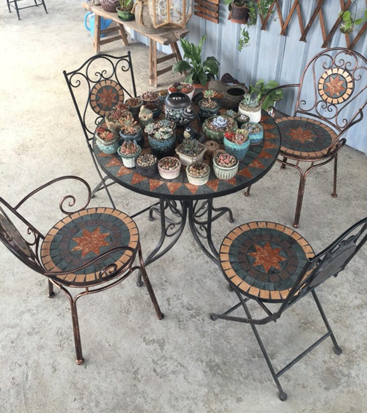 Mosaic Wrought Iron Balcony Table Set