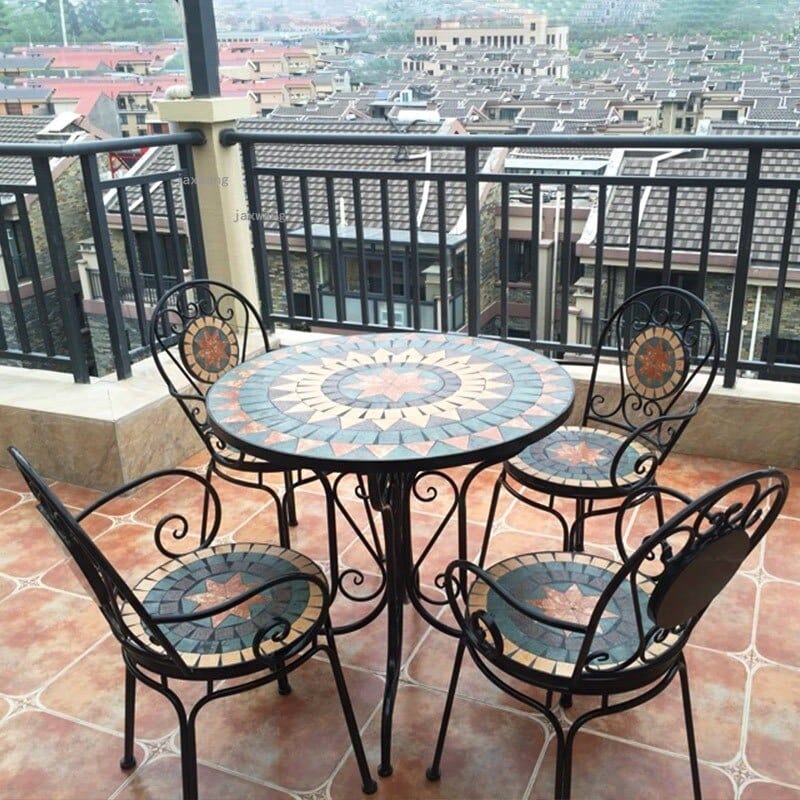 Mosaic Wrought Iron Balcony Table Set