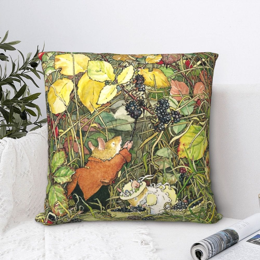 Mouse Blackberry Picking Cushion Cover