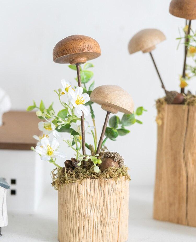 Mushroom Garden Vase Wood Craft Ornaments