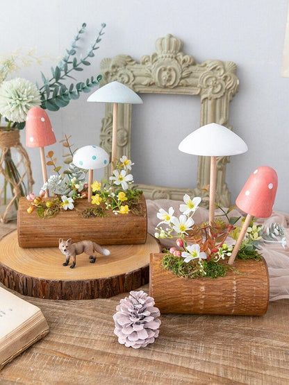 Mushroom Garden Vase Wood Craft Ornaments