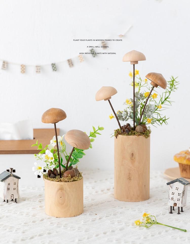 Mushroom Garden Vase Wood Craft Ornaments