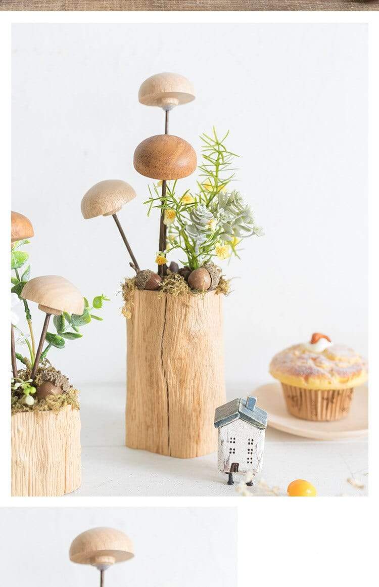 Mushroom Garden Vase Wood Craft Ornaments