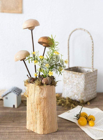 Mushroom Garden Vase Wood Craft Ornaments