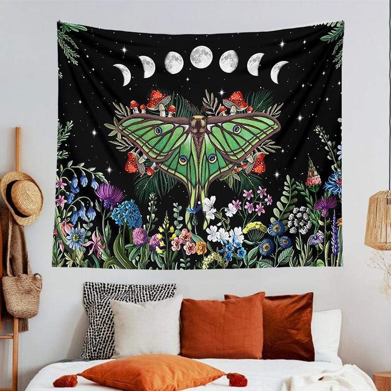 Mushroom Trippy Moth Tapestry