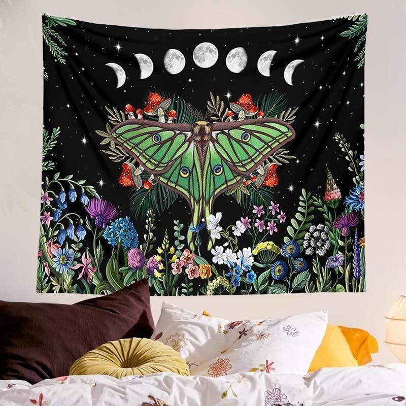 Mushroom Trippy Moth Tapestry