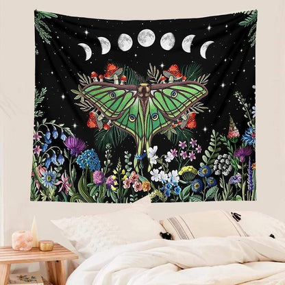 Mushroom Trippy Moth Tapestry