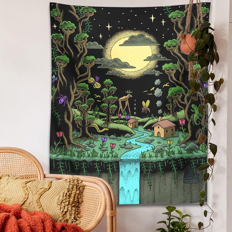 Mystic Night Forest Tapestry