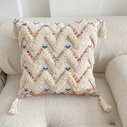 Boho Tufted Tasseled Throw Pillow Cover