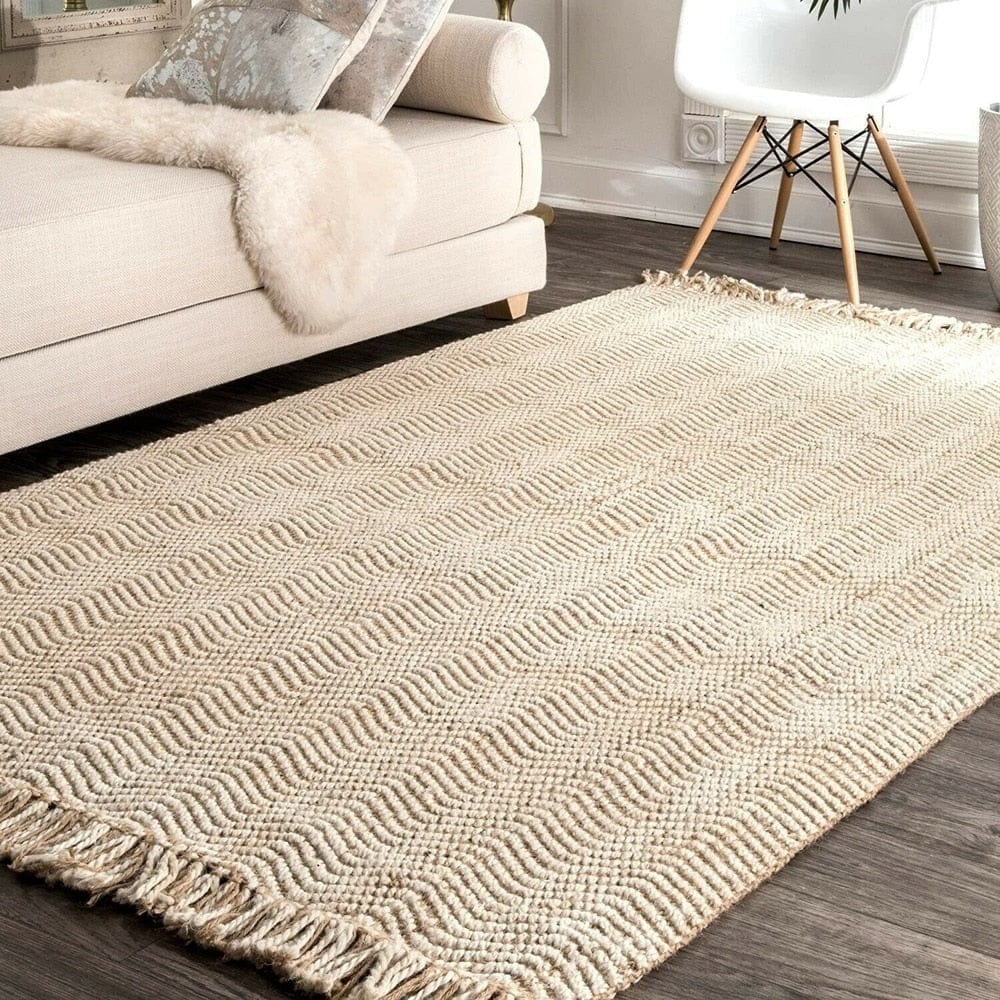 Natural Wavy Chevron Jute Area Rug