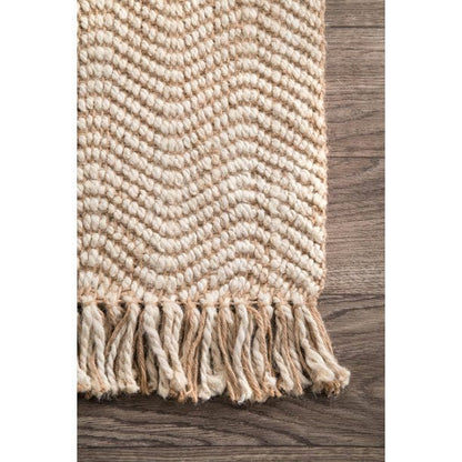 Natural Wavy Chevron Jute Area Rug