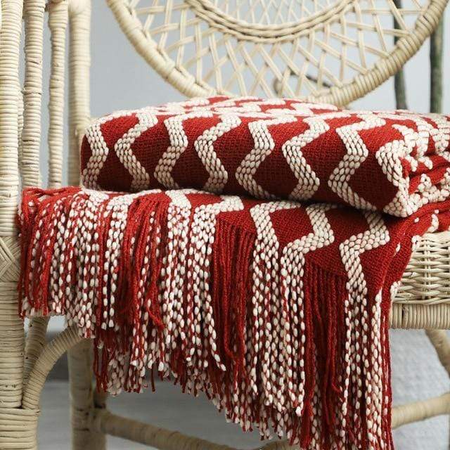 Nordic Knitted Zig Zag Bed Thread Blankets & Throws