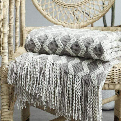 Nordic Knitted Zig Zag Bed Thread Blankets & Throws