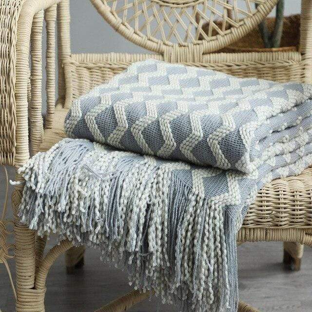 Nordic Knitted Zig Zag Bed Thread Blankets & Throws