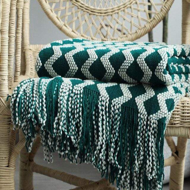 Nordic Knitted Zig Zag Bed Thread Blankets & Throws