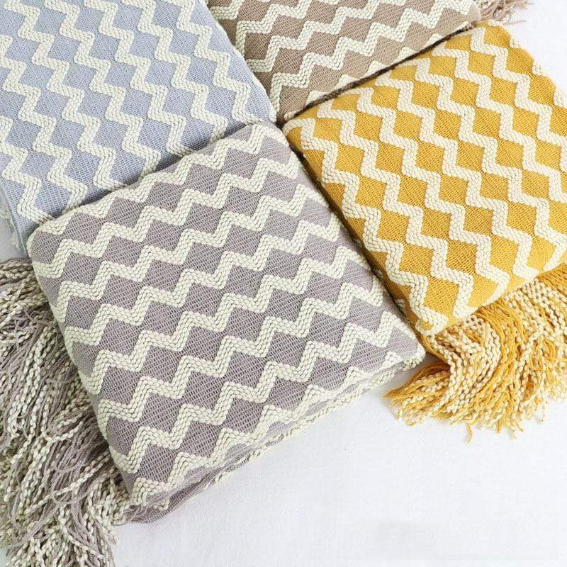 Nordic Knitted Zig Zag Bed Thread Blankets & Throws