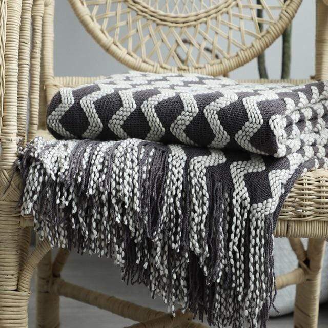 Nordic Knitted Zig Zag Bed Thread Blankets & Throws