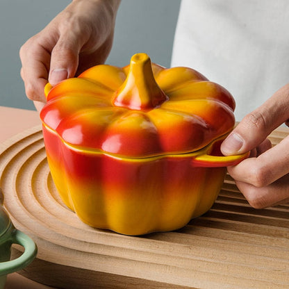 Ombre Pumpkin Shape Ceramic Bowl with Cover