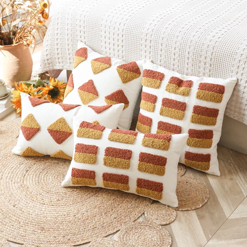 Ochre Tufted Cushion Cover boho tassel