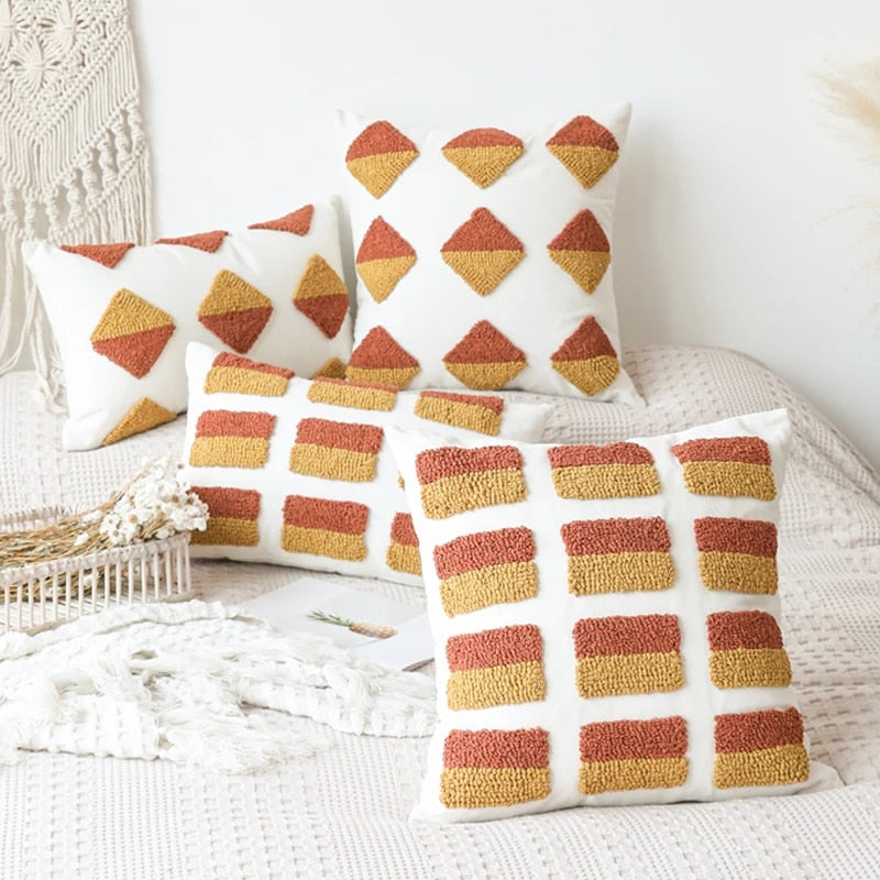 Ochre Tufted Cushion Cover boho tassel