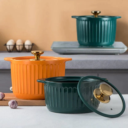 Orange & Green Ceramic Cooking Pot with Lid