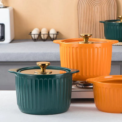 Orange & Green Ceramic Cooking Pot with Lid